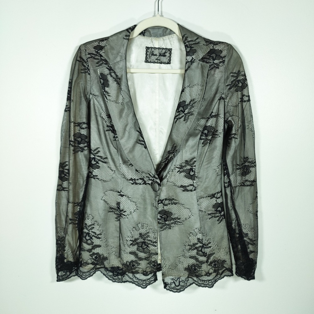 Paris Black Floral Lace Mesh Blazer Sheer Gothic Romantic Jacket XS S